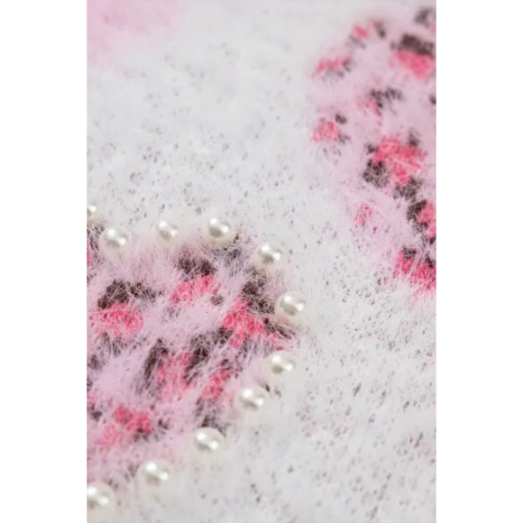 Pink and White Leopard Print Heart Pattern Women's Sweater Size Large NWOT - Picture 14 of 15